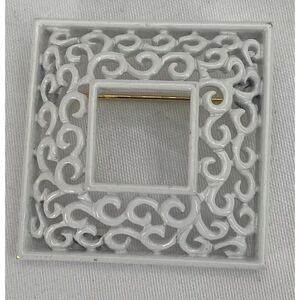 Vintage Crown Trifari Square White Enamel Openwork Filigree Pin Brooch Tie